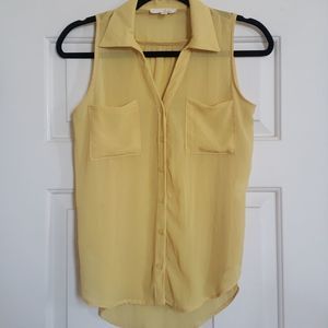 🔴 Nordstrom LUSH Sheer Sleeveless Button Down Top Blouse Mustard Yellow